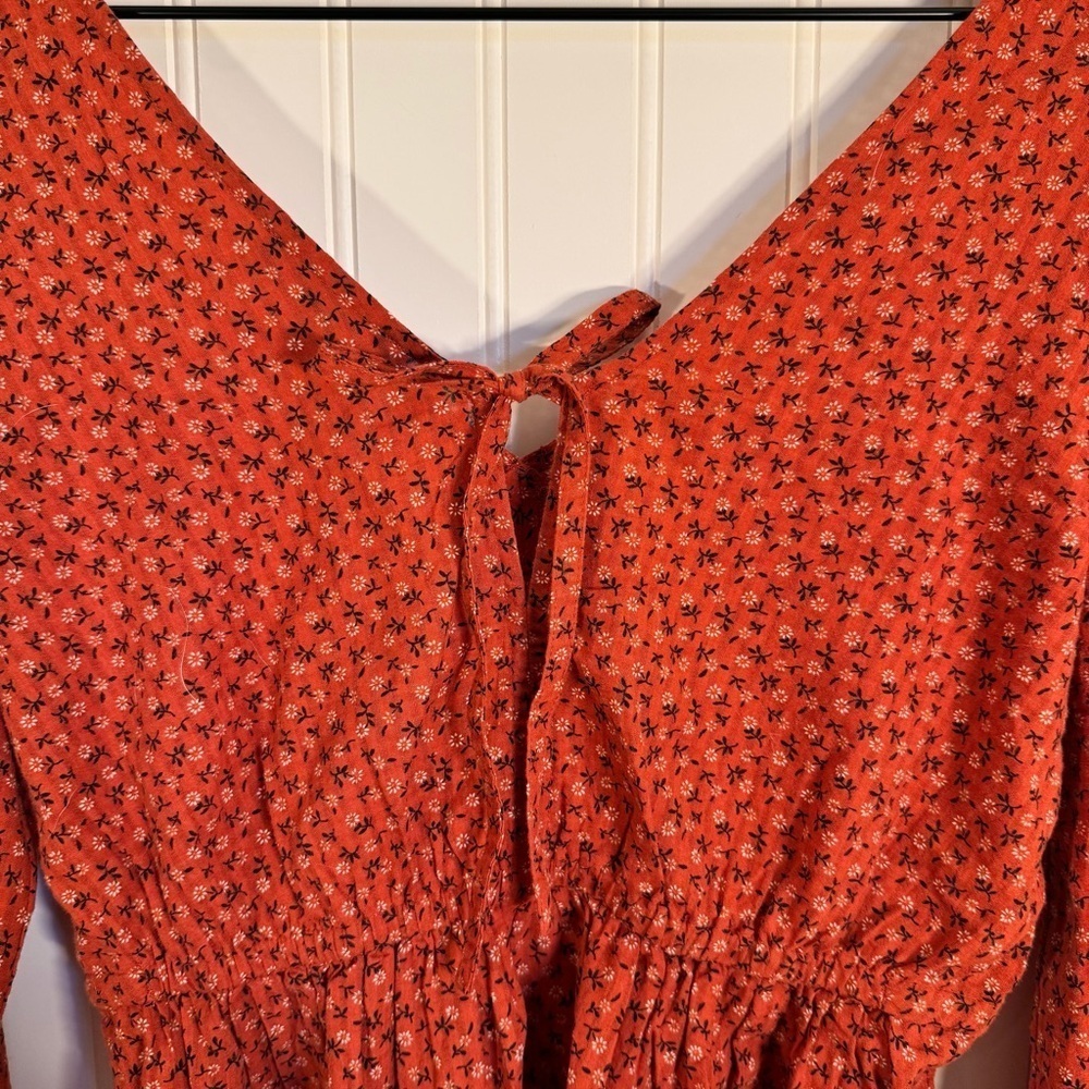 Madewell Tie-Back Peplum Top in Campden Daisies Orange 100% Cotton Size XS - Picture 8 of 16
